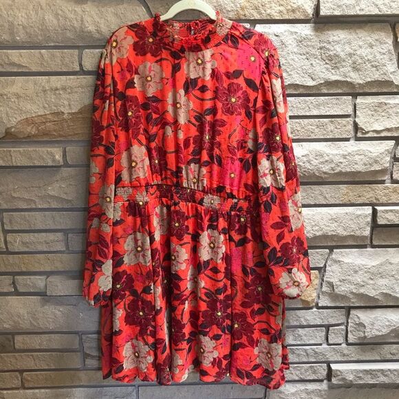 Torrid Mini Clip Dot Blouson Sleeve Dress Orange Floral Print 3x - Picture 7 of 15